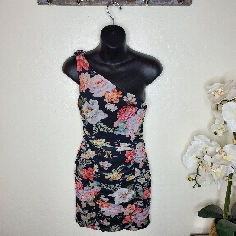 Majorelle Womens Multicolor Floral One Shoulder Mini Dress Size Small